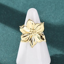 Цветок Латунные манжеты с открытыми кольцами, золотые, цветок, размер США 7 1/4 (17.5 мм), Цветок: 24x21 мм