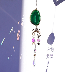 Зеленый Подвесные украшения из натурального агата, Стеклянные ловцы солнца с кисточками для украшения сада на открытом воздухе, зелёные, 450 мм