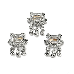 Rutilated Кварц Подвески из натурального золота с рутилированным кварцем, с латунной фурнитурой , стойки покрытие, запирать, 16x13x6 мм, отверстие : 1.7x3 мм