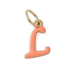 Letter L 304 из нержавеющей стали шармы эмали, с целью перехода в кольце, ионное покрытие (ip), золотые, Письмо L, 11x8x1 мм, Перейти кольцо: 6x0.8 мм, 4.5 мм внутренним диаметром