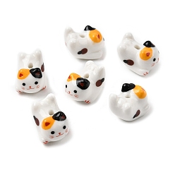 Разноцветный Фарфоровые бусины ручной работы, форма кошки, напечатанный, красочный, 21x16x17 мм, отверстие : 3 мм