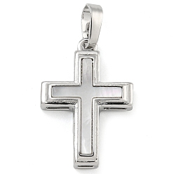 Платина Латунные подвески с ракушкой, без кадмия и без свинца, крест прелести, платина, 21x14.5x4 мм, отверстие : 3.5x6 мм