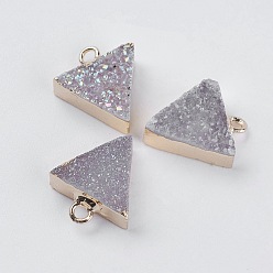 чертополох Природные дружий агатовые прелести, с покрытием цвета радуги, с латунной фурнитурой золотого цвета, треугольные, чертополох, 13.5x11.5x4~5 мм, отверстие : 1.5 мм