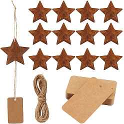 Кокосово-Коричневый Звездная ржавчина железо большие подвески, с джутовым шнуром, кокосового коричневый, 69x72x3 мм, отверстие : 1.6 мм