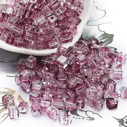 Серо-розавый Спрей роспись стекла бисер, круглое отверстие, кубические, увядшая роза, 4~4.5x4~4.5x4~4.5 мм, отверстие : 1.4 мм, Около 1800 шт / фунт