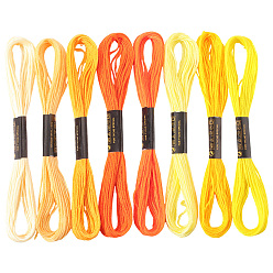 Желтый 8 моточки 8 цвета 6 многослойная полиэфирная нить для вышивания, нитки для вышивки крестом, вышивка кисточкой, градиент цвета, желтые, 2 мм, около 8.20 ярдов (7.5 м) / моток