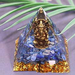 Синий Генераторы энергии смолы оргонитовой пирамиды, чипсы из натурального лазурита рейки внутри для украшения стола домашнего офиса, синие, 60x60x60 мм