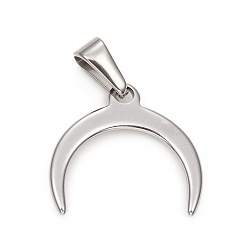 Stainless Steel Color Tarnish Resistant 304 Stainless Steel Pendants, Double Horn/Crescent, Stainless Steel Color, 18.5x20x1.5mm, Hole: 3.5x6.5mm