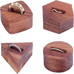 Saddle Brown 4 Pcs 4 Styles Black Walnut Ring Displays, Mixed Shapes, Saddle Brown, 1pc/style