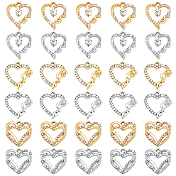 Mixed Color 30Pcs 6 Styles Alloy Crystal Rhinestone Pendants, Heart Charms for Mother's Day, Mixed Color, 18~21x17.5~21x3.5mm, 5pcs/style