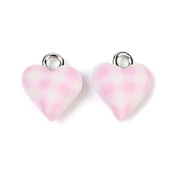 Бледно-Розовый Подвески из полимерной глины ручной работы, сердце, с платиновыми тоновыми железными петлями, розовый жемчуг, 13x10x6 мм, отверстие : 2 мм