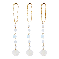 Золотой 3 шт. натуральный белый нефрит и белый агат с кружевом круглый кулон с бусинами украшение, подвесное украшение для автомобиля из натуральной пресноводной ракушки, с цепями железный шар, золотые, 155 мм