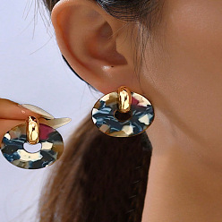 Светло-Синий Акриловые пуссеты, диск, золотые, голубой, 30x27 мм