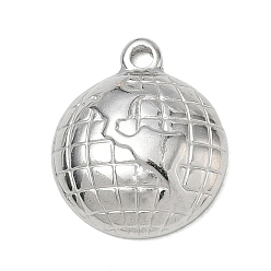 Stainless Steel Color 304 Stainless Steel Pendants, Globe Charms, Stainless Steel Color, 18.5x15.5x4.5mm, Hole: 2mm