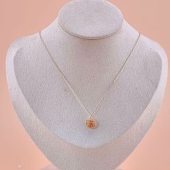 Коралловый Женские кулоны с круглыми сферами из латуни с микропаве из кубических цирконий, золотые, коралл, 15.75 дюйм (40 см)