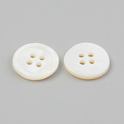 Seashell Color Natural 4-Hole Freshwater Shell Buttons, Flat Round, Seashell Color, 12.5x2mm, Hole: 1.5mm