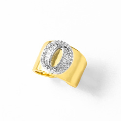 Letter O Латунные кольца-манжеты с микропаве из прозрачных кубических цирконий, буквы, золотые, Письмо O, 17 мм