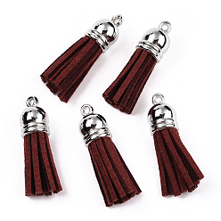 Dark Red Faux Suede Tassel Pendant Decorations, with CCB Plastic Cord Ends, Platinum, Dark Red, 35~37x10mm, Hole: 1.8mm