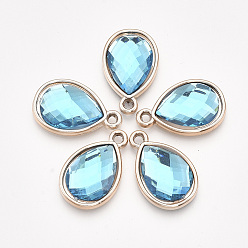 Небесно-голубой УФ-покрытие акриловыми подвесками, с акриловыми стразами, граненые, слеза, золотой свет, голубой, 25x16x4.5 мм, отверстие : 2 мм