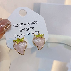 Настоящее золото 14K Серьги-гвоздики из латуни, клубника, реальный 14 k позолоченный, 17.5x13.5 мм