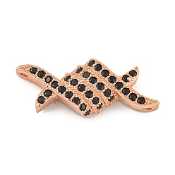 Rose Gold Brass Micro Pave Black Cubic Zirconia Connector Charms, Spool Shaped Links, Rose Gold, 10x22x4mm, Hole: 1mm
