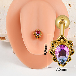 Золотой Каплевидная форма 304 прямая штанга из нержавеющей стали со стразами 15 калибровочные кольца для пирсинга языка для женщин и мужчин, золотые, 16 мм, штифты : 1.6 мм