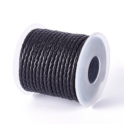 Black Braided Cowhide Cord, Leather Jewelry Cord, Jewelry DIY Making Material, with Spool, Black, 3.3mm, 10yards/roll