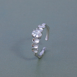 Платина Латунные кольца-манжеты с микропаве и прозрачным цирконием для женщин, овальные, платина