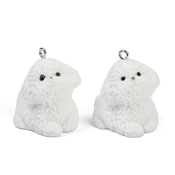 Белый Кулоны из флокированной смолы, собака, с железной платиной петлей, белые, 29.5x21x27.5 мм, отверстие : 2 мм