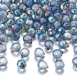 Темно-серый Прозрачные стеклянные амулеты, слеза, граненые, с покрытием AB цвета, темно-серый, 10.5x8 мм, отверстие : 1.2 мм