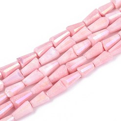 Pink Антикоррозийные гальванические стеклянные бусины, имитация драгоценных камней, башня, с покрытием AB цвета, граненые, два тона, розовые, 6.5~8x4~5x4~4.5 мм, отверстие : 0.8 мм, около 50~51 шт / нитка, 14.76~15.08'' (37.5~38.3 см)