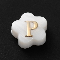 Letter P Натуральные белые ракушки, золотые эмалевые бусины с буквами, Письмо P, 8x4.5 мм, отверстие : 0.8 мм