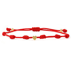 Красный Регулируемые нейлоновые шнур плетеные браслеты, украшения из латуни для женщин, сердце, золотые, красные, 11.02 дюйм (28 см)