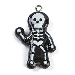 Skeleton Подвески из смолы на тему Хэллоуина, с фурнитурой платина железная, скелет, 36x22.5x8 мм, отверстие : 2 мм