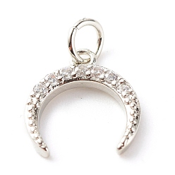 Платина Латунные микропаве прозрачные подвески с фианитом, без кадмия и без свинца, луна, платина, 16x12x2 мм, отверстие : 3.5 мм