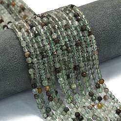 Лодолит Кварц Натуральный зеленый lodolite кварц бисер пряди, энергетическая призматическая огранка с двойными концами бусины, граненые двухконусные, 4x4.5 мм, отверстие : 0.4 мм, около 83 шт / нитка, 14.96'' (38 см)