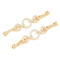 Golden Brass Micro Pave Clear Cubic Zirconia Fold Over Clasps, Ring, Golden, 57mm