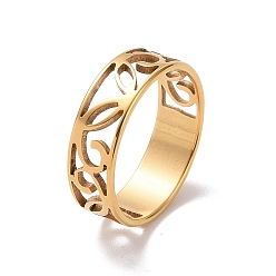 Golden Ionenplattierung (ip) 201 Hohlblatt-Fingerring aus Edelstahl für Damen, golden, us Größe 6 1/2 (16.9 mm)
