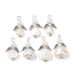 Белый 7 шт. 7 стили стеклянные жемчужные круглые бусины и бусины из АБС-пластика имитация жемчуга подвески, ангел, с крылом из сплава и железной петлей, белые, 28.5~33x20x8~13 мм, отверстие : 2.2~4.5 мм, 1 шт / стиль