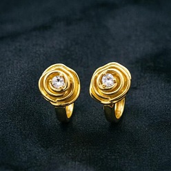 Золотой Женские серьги-кольца из латуни с микропаве из кубического циркония в форме цветка, золотые, 12 мм