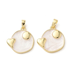 Белый Латунь эмаль подвески, реальный 18 k позолоченный, плоско-круглые с сердцем, белые, 19x18x3 мм, отверстие : 4.5x2.5 мм