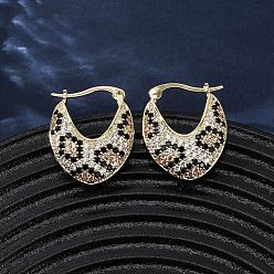 Настоящее золото 18K Серьги-кольца v-образной формы с микропаве из кубического циркония из латуни, долговечный, стойки покрытие, без свинца и без кадмия, реальный 18 k позолоченный, 25x20.5x7 мм