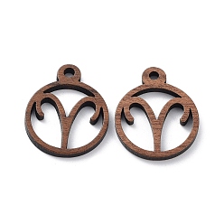 Овен Подвески из орехового дерева, вырезанные лазером, амулеты полых созвездий, неокрашенными, Овен, 24x20x2.5 мм, отверстие : 2.4 мм