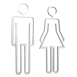 Silver Acrylic Adhesive Backed Men's and Women's Restroom Signs, Bathroom Door Signs, Silver, 220x71~80x3mm, 2pcs/set