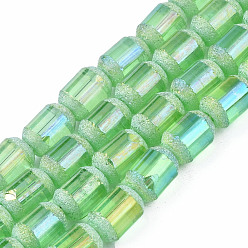 Hellgrün Transparent galvanisieren Glasperlen Stränge, matt, Fass, hellgrün, 9x7 mm, Bohrung: 1 mm, ca. 60~62 Stk. / Strang, 21.50~22.13 Zoll (54.6~56.2 cm)