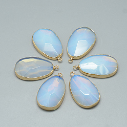 Hellstahlblau Opalite Anhänger, mit  eisernem Zubehör, facettiert, Träne, golden, hellstahlblau, 41~43x25x9 mm, Bohrung: 2 mm