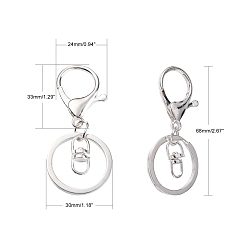 Silver Iron Alloy Lobster Claw Clasp Keychain, Silver Color Plated, 68x30mm