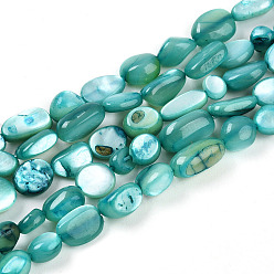 Светлый Морско-зеленый Натуральный белый стеклянные бусы нити, окрашенные, самородки, светло-зеленый, 5~17x4~17x2~7 мм, отверстие : 0.6 мм, около 41~54 шт / нитка, 14.57~16.14 дюйм (37~41 см)