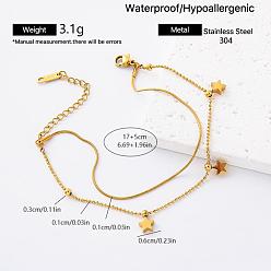 Star 304 Stainless Steel 2-Strand Bracelets for Women, Golden, Star, 6.69 inch(17cm)