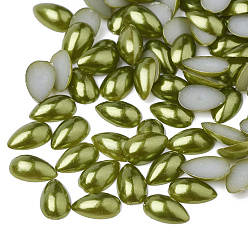 Olive ABS Plastic Imitation Pearl Cabochons, Teardrop, Olive, 8x5x2.5mm